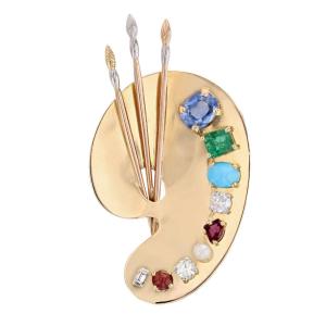 Painter's Palette Brooch Precious Stones