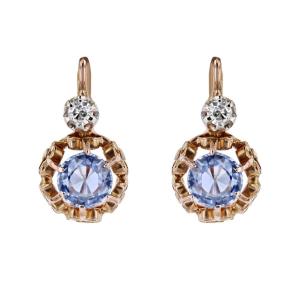 Antique Sapphire Diamond Sleeper Earrings