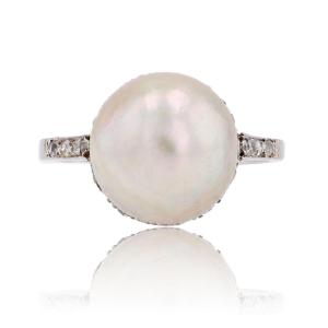 Mabé Pearl And Diamond Ring In Platinum