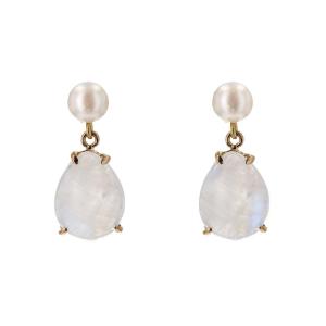 Moonstone And Cultured Pearl Earrings