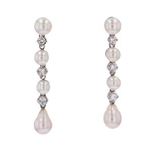 Cultured Pearl And Diamond Drop Earrings