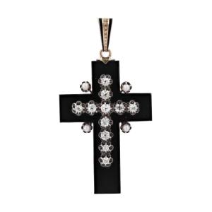 Onyx Cross Decorated With Diamonds And Fine Pearls