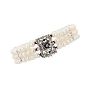 3 Row Pearl Bracelet With White Gold Clasp