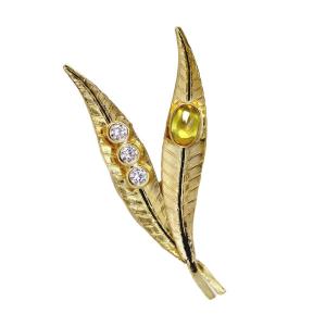 Double Leaf Gold Brooch