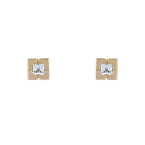 Yellow Gold Aquamarine Square Stud Earrings