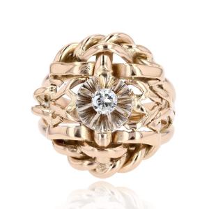 Vintage Gold Intertwined And Diamond Ring