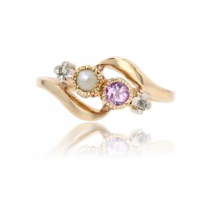 You And Me Ring, Fine Pearl, Pink Sapphire And Diamonds