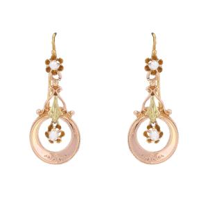 Antique Rose Gold Fine Pearl Pendant Earrings