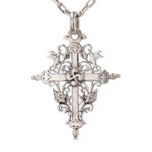 Antique Silver Basque Cross And Its Chain