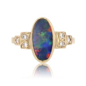 Yellow Gold Opal And Diamond Ring