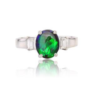 Black Opal And Diamond Ring In White Gold