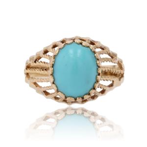 Gold Ring With Twisted Dome And Turquoise Stone