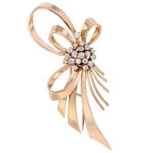 Vintage Rose Gold And Diamond Bow Brooch