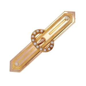 Antique Belt Buckle Brooch With Fine Pearls