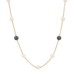 Yellow Gold Necklace With White And Gray Cultured Pearls