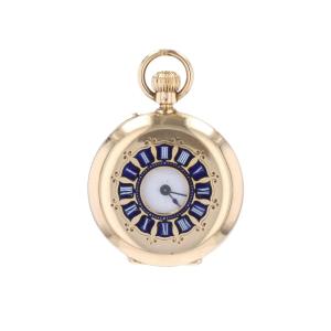 Yellow Gold Collar Watch With Blue Enamelled Numerals