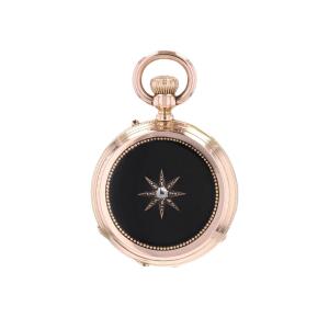 Black Enamel Diamond Star Collar Watch