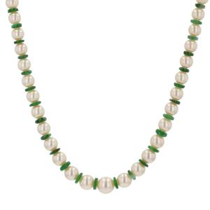 Cultured Pearl And Jade Disc Necklace