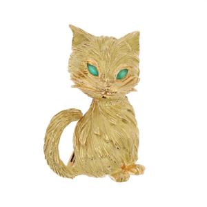 Vintage Yellow Gold Cat Brooch