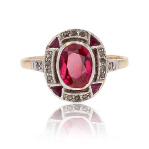 Antique Art Deco Ring With Diamonds And Rubies From Verneuil