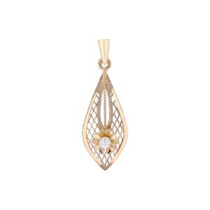 Openwork Gold Flower Pendant With Cultured Pearl