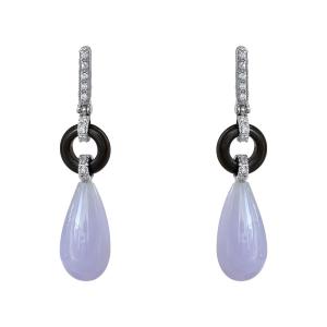 Onyx, Diamond And Lavender Jade Earrings