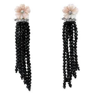 Coral Flower Drop Earrings With Diamonds And Black Spinels