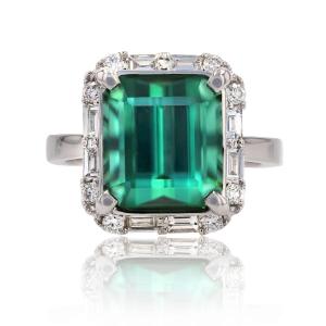 Tourmaline And Baguette And Brilliant-cut Diamond Ring
