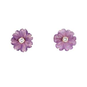 Diamond And Amethyst Flower Earrings