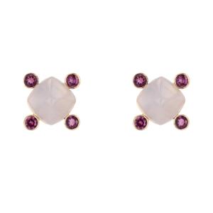 Sugarloaf Chalcedony And Garnet Earrings