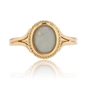 Twisted Yellow Gold Opal Ring