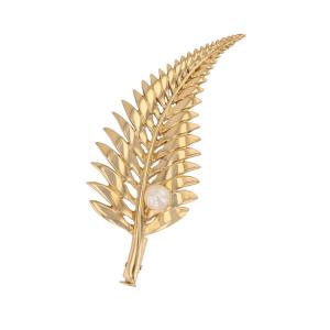 Gold Leaf Brooch With Cultured Pearl