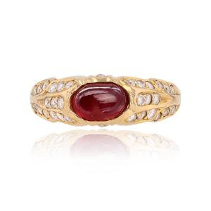 Cabochon Ruby And Diamond Band Ring