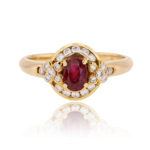 Ruby And Diamond Ring On Yellow Gold