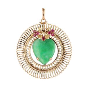 Jade Heart Pendant In Yellow Gold