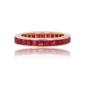 Yellow Gold Wedding Band With Calibrated Rubies