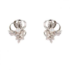 Vintage Pearl And Diamond Earrings In White Gold