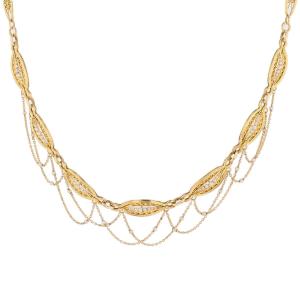 Antique Necklace Of Fine Yellow Gold Pearls In Drapery