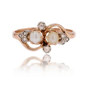 Antique Ring With Fine Pearls And Diamonds