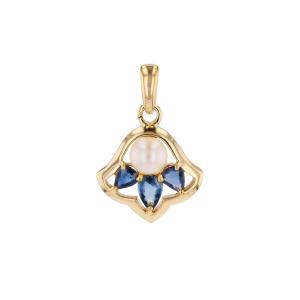 Yellow Gold Pendant With Cultured Pearl And Sapphires