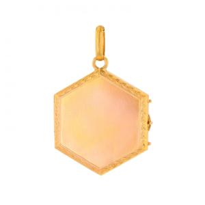 Hexagonal Chased Gold Medallion