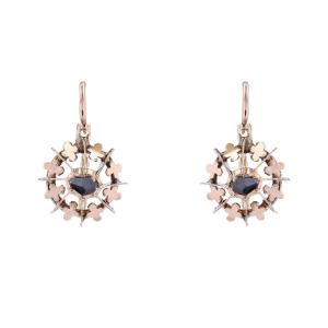 Antique Sleeper Earrings With Fleur-de-lis And Cognac Rose-cut Diamonds