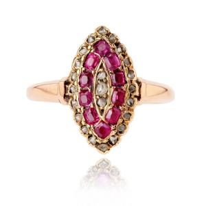Antique Marquise Ring In Rose Gold With Rubies And Diamonds