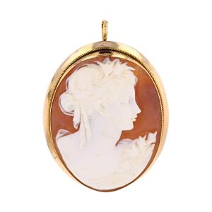 Yellow Gold Cameo Brooch Pendant