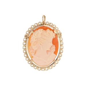 Vintage Yellow Gold Cameo Brooch Pendant