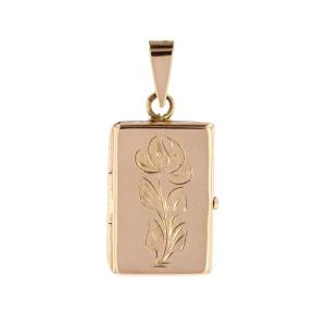 Rectangular Medallion In Chased Yellow Gold