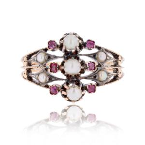 Antique Ring Fine Pearls Ruby 3 Rings