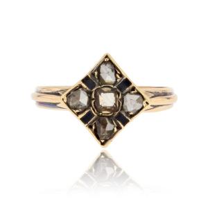 Antique Diamond Ring, Black Enamel