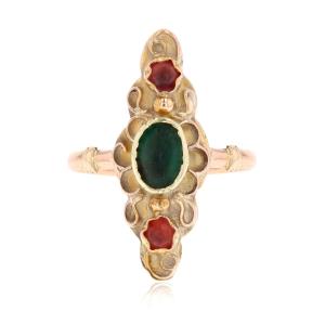 Antique Gold And Colored Glass Marquise Ring