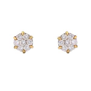 Earrings Yellow Gold Flower Diamonds